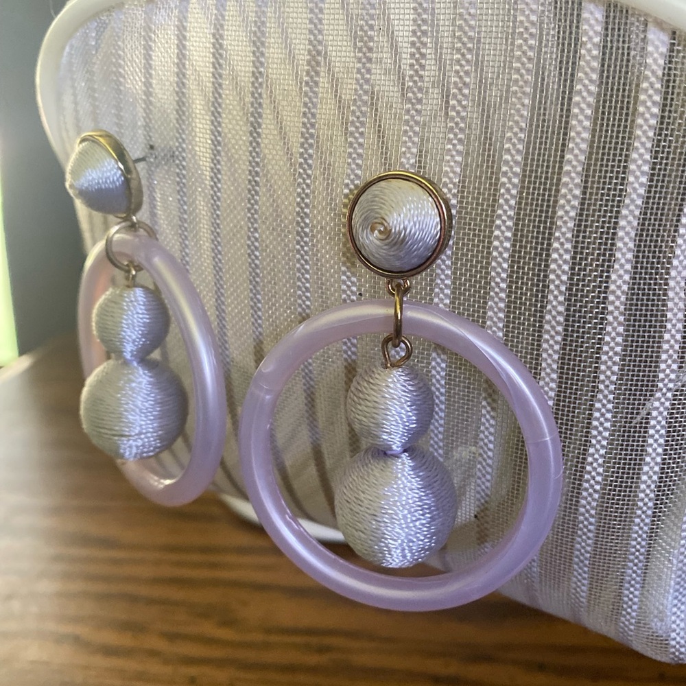 Lilac Thread ball inside circle dangle drop stud earrings